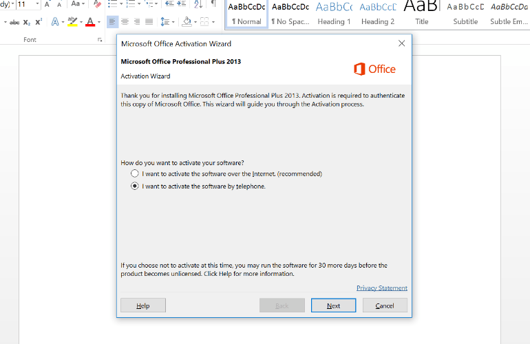 where is microsoft office activation wizard for office 2016