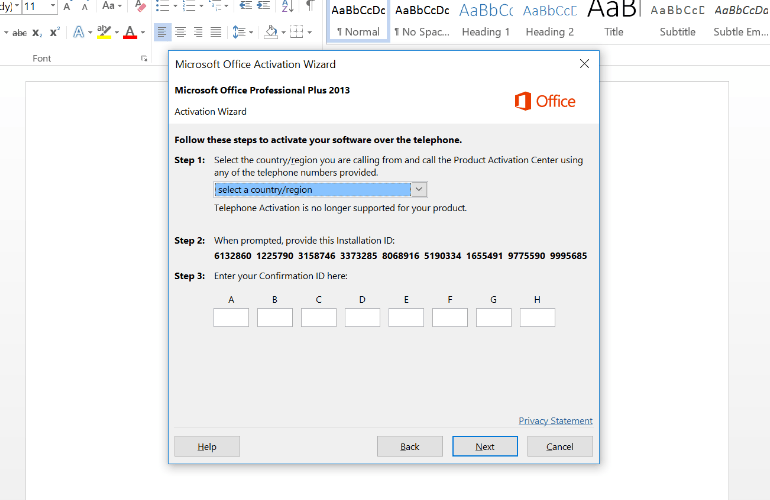 microsoft office 2013 installation id